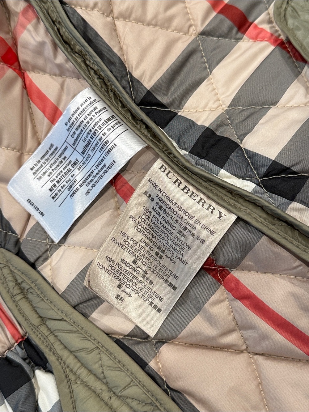 Burberry Brit Olive Green Quilted Jacket Nova Check Lining Women’s Size S - Picture 9 of 16